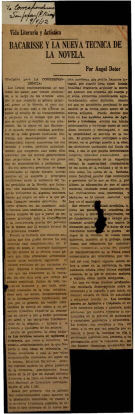 Bacarisse y la nueva técnica de la Novela. Dotor, Ángel . La Correspondencia, Vida Literaria y Artística . San Juan (Puerto Rico);