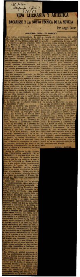 Bacarisse y la nueva técnica de la Novela. Dotor, Ángel . El Deber . Arequipa (Perú);