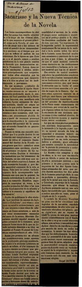 Bacarisse y la nueva técnica de la Novela. Dotor, Ángel . Diario de Cursos . Manresa;